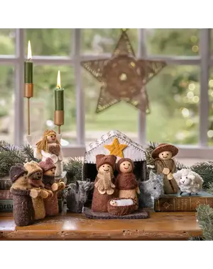 Sjaal met Verhaal Kerststal Bruin