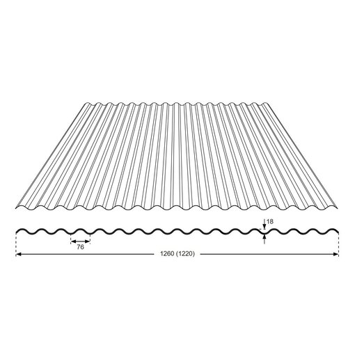 126 x 366 cm  Golfplaat Polycarbonaat Transparant Type H 76/18 Enkelwandig