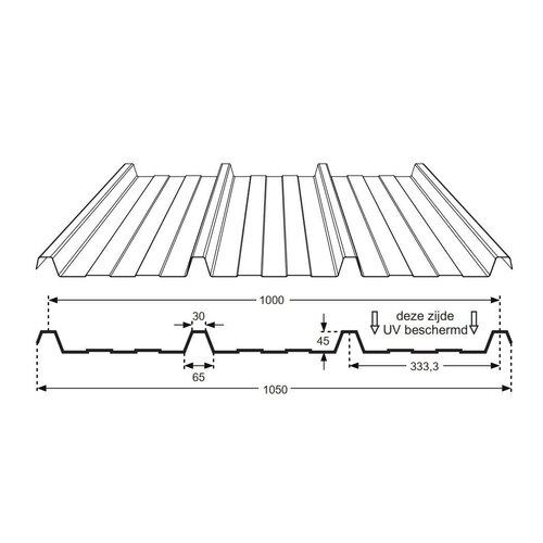 104,8 x 650 cm  Profielplaat Polycarbonaat Transparant KD45 Nergal 333/45 Enkelwandig