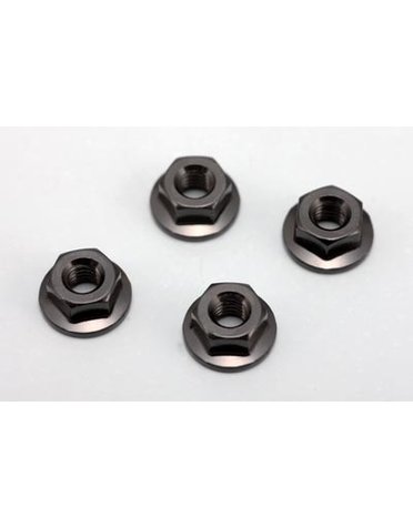 YOKOMO ZC-N4FBK,Yokomo Serrate Aluminum Flanged Nut Black·4pcs