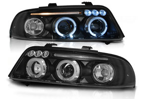 Koplampen dual halo rims geschikt voor Audi A4 01 99-09 00 Angel Eyes zwart
