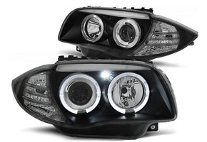 Koplampen dual halo rims geschikt voor BMW 1 E87/E81/82/88 04-11 Angel Eyes zwart