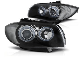 Koplampen dual halo rims geschikt voor BMW 1 E87/E81/82/88 04-11 zwart