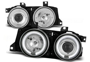Koplampen dual halo rims geschikt voor BMW E32/E34 Angel Eyes chroom
