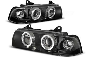 Koplampen dual halo rims geschikt voor BMW E36 12 90-08 99 Angel Eyes zwart