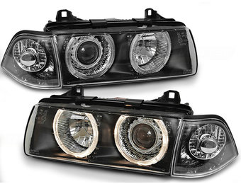 Koplampen dual halo rims geschikt voor BMW E36 12 90-08 99 Angel Eyes zwart