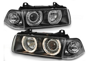 Koplampen dual halo rims geschikt voor BMW E36 12 90-08 99 Angel Eyes zwart