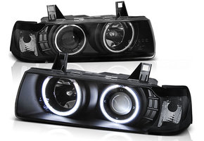 Koplampen dual halo rims geschikt voor BMW E36 12 90-08 99 c/c Angel Eyes zwart