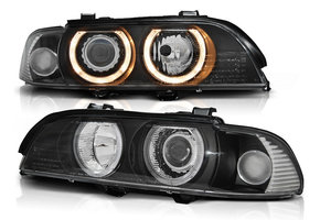 Koplampen dual halo rims geschikt voor BMW E39 09 95-06 03 Angel Eyes H7/H7 zwart
