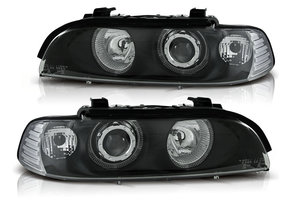 Koplampen dual halo rims geschikt voor BMW E39 09 95-06 03 Angel Eyes zwart