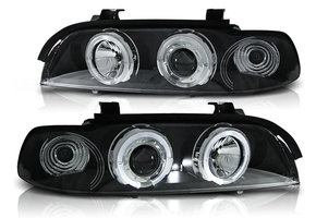 Koplampen dual halo rims geschikt voor BMW E39 09 95-06 03 Angel Eyes zwart