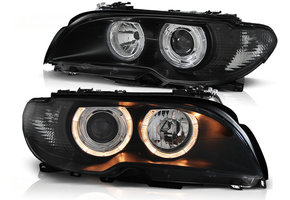 Koplampen dual halo rims geschikt voor BMW E46 04 03-06 coupe cabrio Angel Eyes zwart