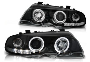 Koplampen dual halo rims geschikt voor BMW E46 04 99-03 03 coupe Angel Eyes zwart