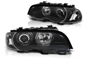 Koplampen dual halo rims geschikt voor BMW E46 04 99-03 03 coupe cabrio Angel Eyes LED zwart