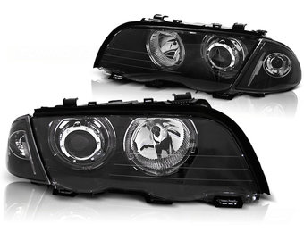 Koplampen dual halo rims geschikt voor BMW E46 05 98-08 01 S/T Angel Eyes LED zwart