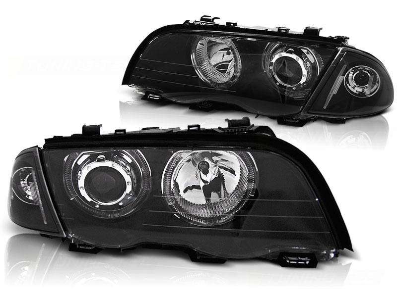 Koplampen dual halo rims geschikt voor BMW E46 05 98-08 01 S/T Angel Eyes LED zwart