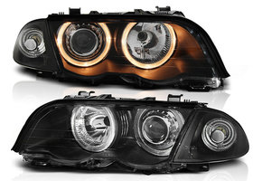 Koplampen dual halo rims geschikt voor BMW E46 05 98-08 01 S/T Angel Eyes zwart