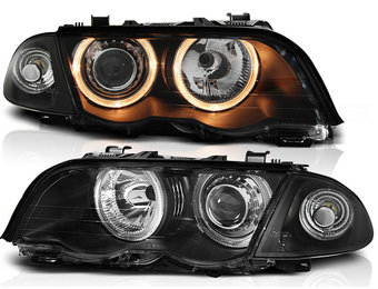 Koplampen dual halo rims geschikt voor BMW E46 05 98-08 01 S/T Angel Eyes zwart