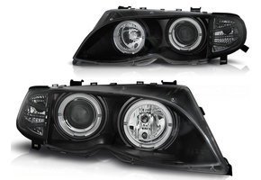 Koplampen dual halo rims geschikt voor BMW E46 09 01-03 05 Angel Eyes zwart