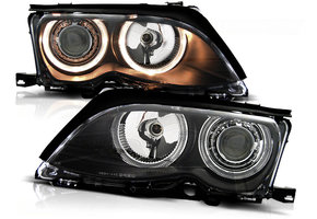 Koplampen dual halo rims geschikt voor BMW E46 09 01-03 05 Angel Eyes zwart