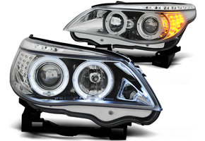 Koplampen dual halo rims geschikt voor BMW E60/E61 03-07 Angel Eyes chroom LED