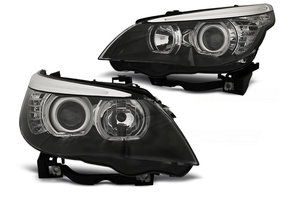 Koplampen dual halo rims geschikt voor BMW E60/E61 03-07 LED Angel Eyes H7/H7 zwart