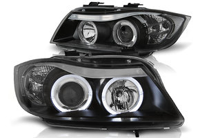 Koplampen dual halo rims geschikt voor BMW E90/E91 03 05-08 08 Angel Eyes zwart
