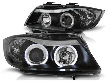 Koplampen dual halo rims geschikt voor BMW E90/E91 03 05-08 08 Angel Eyes zwart