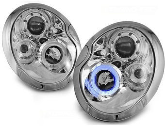 Koplampen dual halo rims geschikt voor BMW MINI (Cooper) 05 01-10 06 Angel Eyes chroom