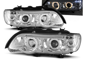 Koplampen dual halo rims geschikt voor BMW X5 E53 09 99-10 03 Angel Eyes chroom