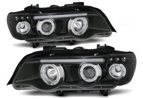 Koplampen dual halo rims geschikt voor BMW X5 E53 09 99-10 03 Angel Eyes zwart