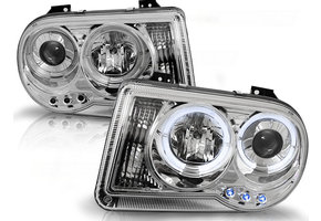 Koplampen dual halo rims geschikt voor Chrysler 300C 05-10 Angel Eyes chroom