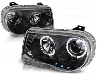 Koplampen dual halo rims geschikt voor Chrysler 300C 05-10 Angel Eyes zwart