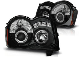 Koplampen dual halo rims geschikt voor Chrysler Jeep Grand Cherokee 08-10 Angel Eyes zwart