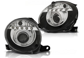 Koplampen met parkeerlicht geschikt voor Fiat 500 07-15 projector zwart LED
