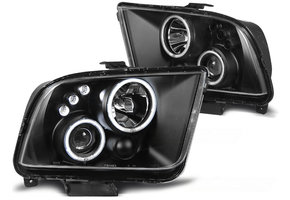 Koplampen dual halo rims geschikt voor Ford Mustang 04-09 Angel Eyes zwart