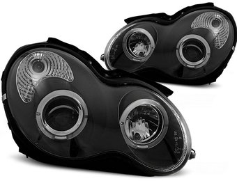 Koplampen dual halo rims geschikt voor Mercedes W203 C-Klasse 07 00-03 04 Angel Eyes zwart