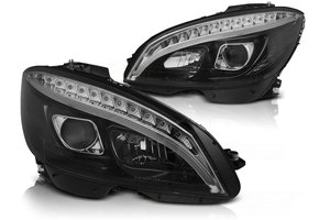 Koplampen met parkeerlicht geschikt voor Mercedes W204 07-10 zwart H7