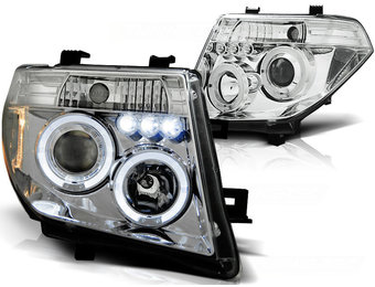 Koplampen dual halo rims geschikt voor Nissan Navara D40/Pathfinder 05-10 Angel Eyes chroom