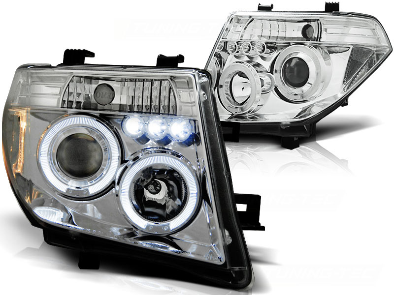 Koplampen dual halo rims geschikt voor Nissan Navara D40/Pathfinder 05-10 Angel Eyes chroom