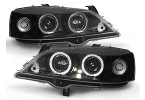 Koplampen dual halo rims geschikt voor Opel Astra G 09 97-02 04 Angel Eyes zwart