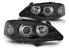Koplampen dual halo rims geschikt voor Opel Astra G 09 97-02 04 Angel Eyes zwart