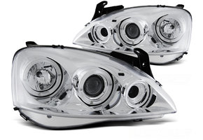 Koplampen dual halo rims geschikt voor Opel Corsa C 11 00-09 06 Angel Eyes chroom