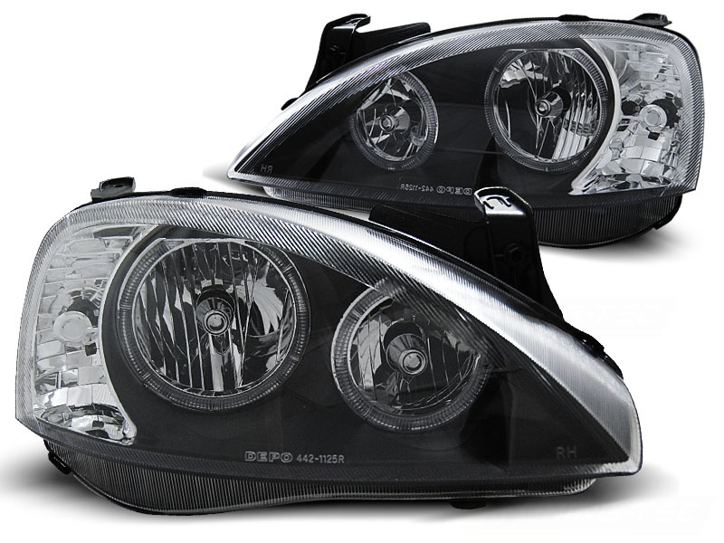 Koplampen geschikt voor Opel Corsa C 11 00-09 06 Angel Eyes zwart