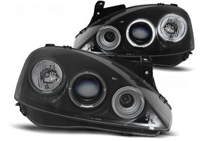 Koplampen geschikt voor Opel Corsa C 11 00-09 06 Angel Eyes zwart design