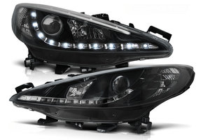 Koplampen met parkeerlicht geschikt voor Peugeot 207 05 06-06 12 zwart