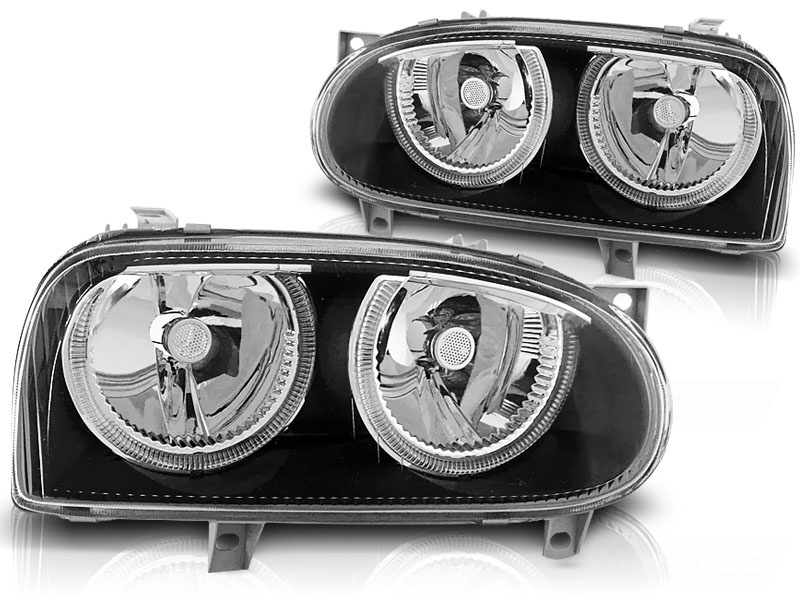 Koplampen geschikt voor VW Golf 3 09 91-08 97 Angel Eyes zwart