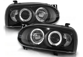 Koplampen geschikt voor VW Golf 3 09 91-08 97 Angel Eyes zwart