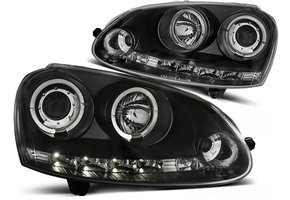 Koplampen dual halo rims geschikt voor VW Golf 5 10-03-09 Angel Eyes zwart design