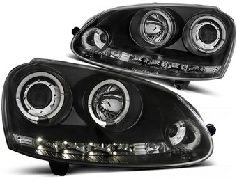 Koplampen dual halo rims geschikt voor VW Golf 5 10-03-09 Angel Eyes zwart design
